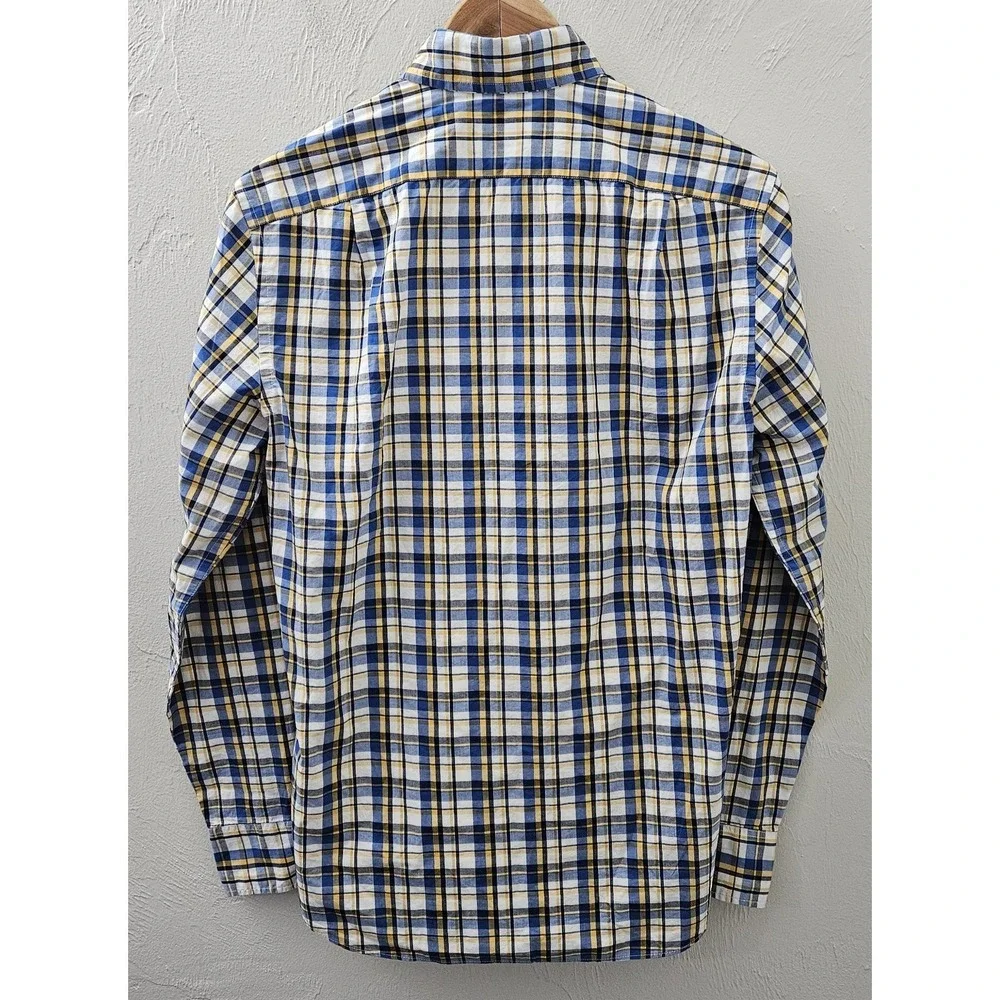 J.Crew‎ Shirt Men's Size Small Blue Yellow Plaid Flex Washed Slim Long Sleeve